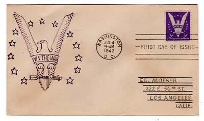#905 Win the War 1942 WWII First Day Cover - Volker Hand-Drawn - Image 1 of 2