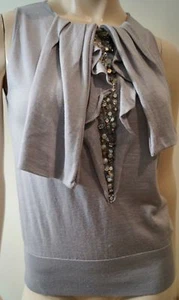 VALENTINO Made In Italy Pale Grey Wool Silk Cashmere Beaded Sleeveless Top S - Picture 1 of 5