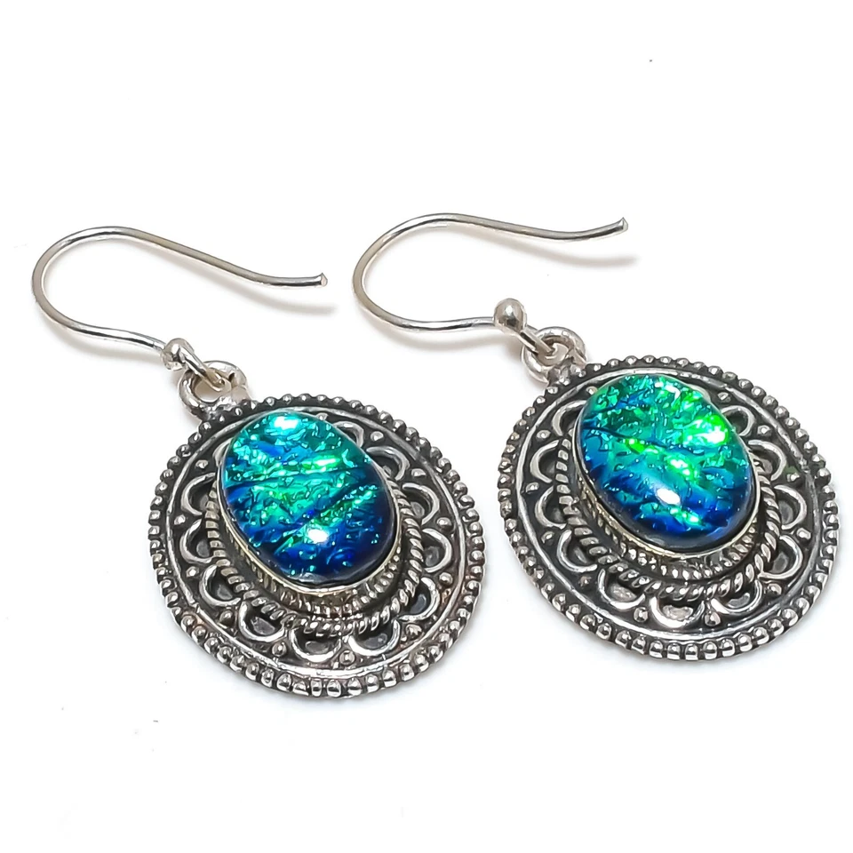 Pendiente de joyería de plata de ley 925 hecho a mano con piedras preciosas de ópalo triple verde para ella Foto 1 de 4