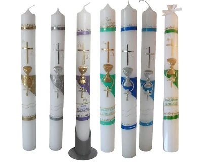 HANDARBEIT Kommunionkerze/Taufkerze Konfirmation Junge Mädchen 400x50mm,400x40mm