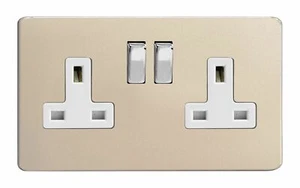 Varilight XDN5WS Screwless Satin Chrome 2 Gang Double 13A Switched Plug Socket - Picture 1 of 1