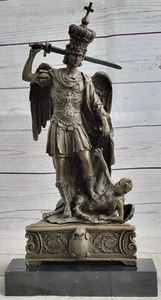 Bronce Mármol Arcángel San Miguel Policía Santo Escultura Cazador de Dragones Regalo - Imagen 1 de 10