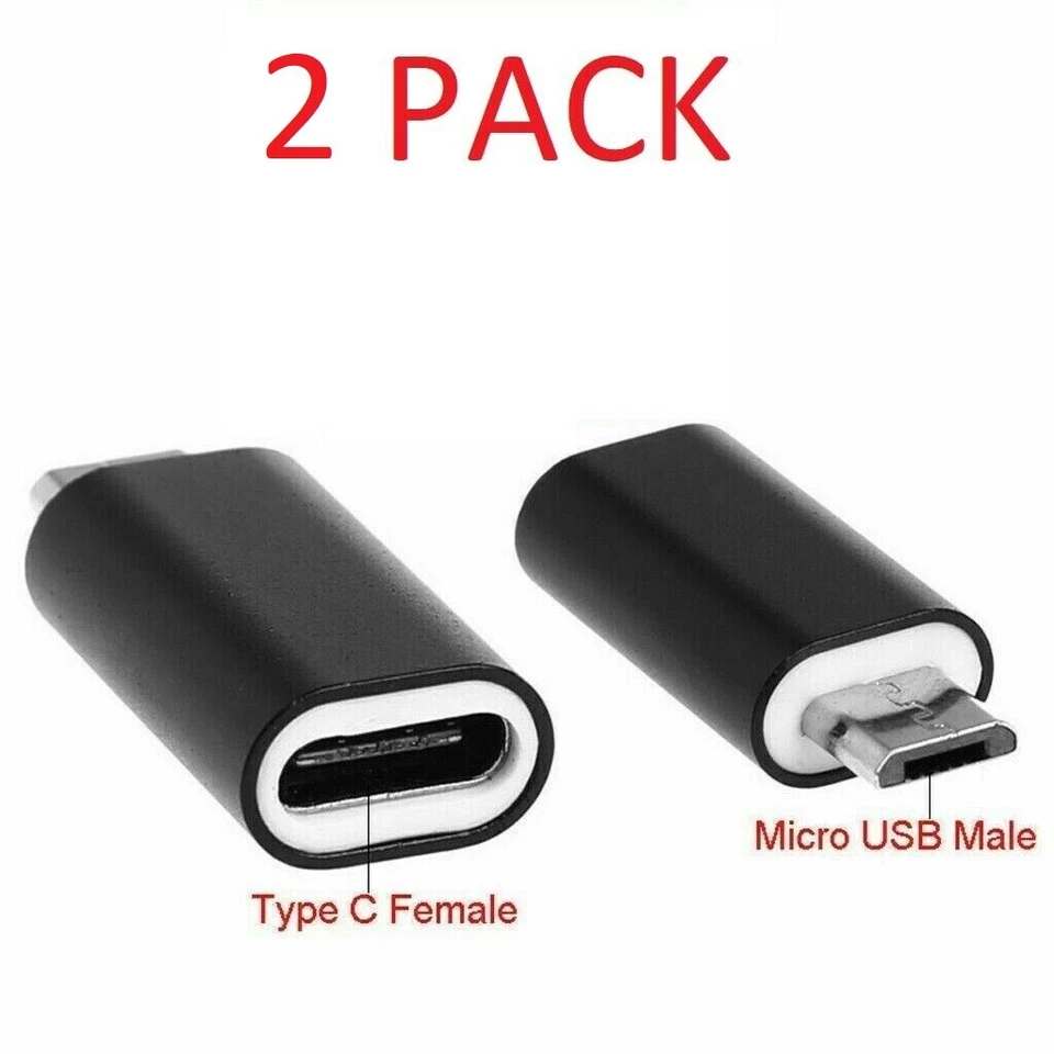 2 Pack USB 3.1 Type C Female to Micro USB Male Adapter Converter Connector USB-C - Image 1 of 1