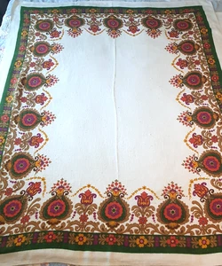 Vintage Tablecloth 100% Linen Retro Germany Rectangle 60" x 50" Natural Weave - Picture 1 of 15