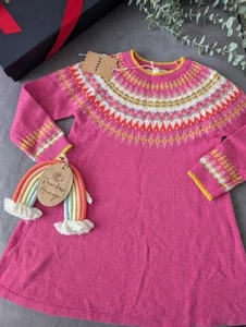 New Mini Boden Pink Fair Isle Knit Dress Smart Casual Pretty Pink Pattern 3-4y - Picture 1 of 16