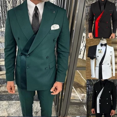 Trajes de hombre de negocios calce ajustado formal pico solapa novio graduación doble pecho personalizados Foto 1 de 4