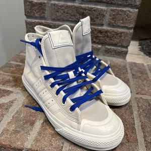 Adidas x Pharrell Nizza High Tan Leather Blue Lace Mens Size 9 - Picture 1 of 20