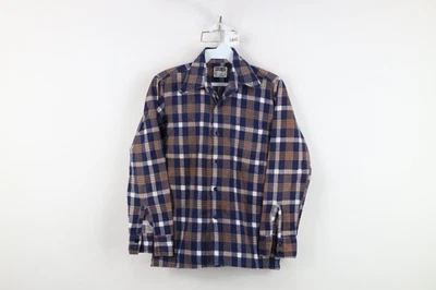 Camisa De Colección Años 70 Streetwear Niños 16 Franela Desteñida Cuello Botón Azul A Cuadros Foto 1 de 4