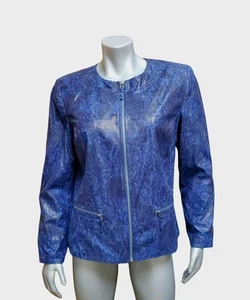 Women's JM Collection Fake Snake Skin Jacket Long Sleeve Full Zip Blue Size 14 - Picture 1 of 6