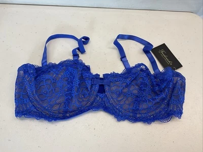 Frederick’s of Hollywood Cindy Balconette Bra 40C Blue Lace Underwire Bow NWT - Image 1 of 4
