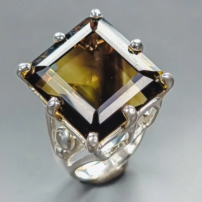 Joyería 30 ct+ Anillo Cuarzo Ahumado Natural Plata de Ley 925 Talla 7/R439619 Foto 1 de 4