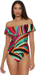 Trina Turk Damen Monaco Rüschen Tankini, Schulterfrei, Badeanzug Tops-Größe: 16 - Bild 1 von 2
