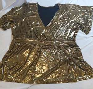 Torrid Liquid Shine Surplice Peplum Top Gold Plus Size 4 4X 26 #G65148 - Picture 1 of 5