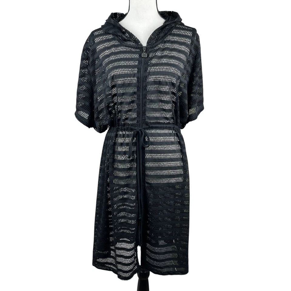 Traje de baño para mujer Catherines 2X negro transparente cremallera completa con capucha manga corta Foto 1 de 4