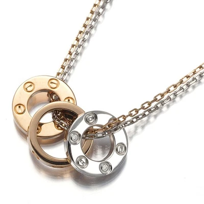 Auth Cartier Necklace Love Diamond Three Hoops 6P 18K WG/RG  - Image 1 of 4