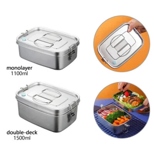 1100/1500ml Stainless Steel Double Layer Lunch Box Square Sealed Large Capacity - Picture 1 of 14