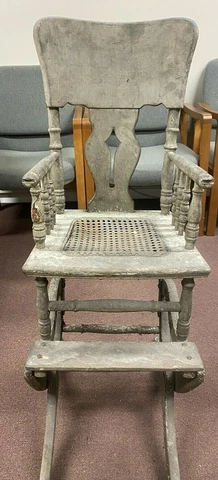 Vintage Oak Convertible Baby High Chair/Rocker w/Caned Seat Cover