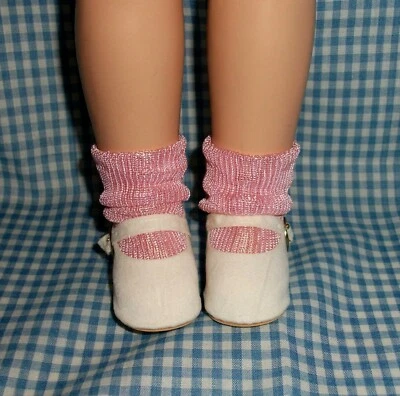 VINTAGE doll shoes 40's-50's era MARY JANES white faux suede 2 3/8 X 1 1/8  - Image 1 of 4