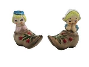 Vintage Lefton Salt &  Pepper Shakers Dutch Boy Girl in Clogs Tulips - Picture 1 of 7