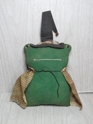Primitive Folk Cloth Halloween Witch Frog w/ Cape Weathered Distressed 9.25" - Image 1 of 4