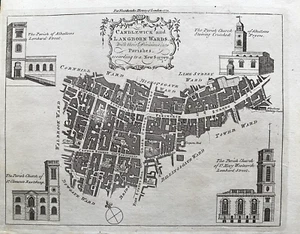 1772 Estampado antiguo; Candlewick & Langbourn Wards Londres de Noorthouck's London - Imagen 1 de 2