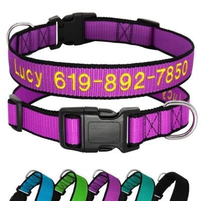 Embroidered Dog Collar Personalized Pet Name Number Soft Nylon Adjustable S M L - Image 1 of 4