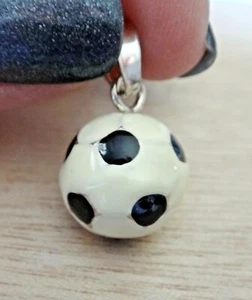 Sterling Silver 3D 15mm Black & Off White Enamel Soccer Ball Charm w/ large bale - Picture 1 of 5