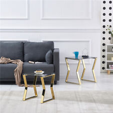 Glass Nesting Coffee Tables Set of 2, Stacking End Side Tables for Living Room