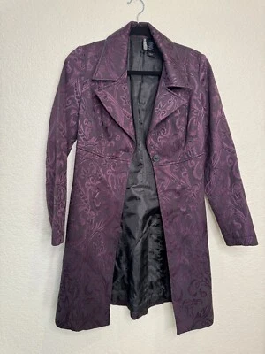 Bisou Bisou Trench 风格长款夹克紫色和黑色 xs 码 — 第 1/4 张图片