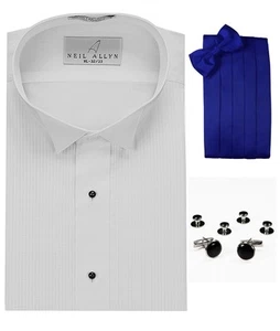 Tuxedo Shirt, Royal Blue Cummerbund, Bow-Tie, Cuff Links & Studs #501 - Picture 1 of 1
