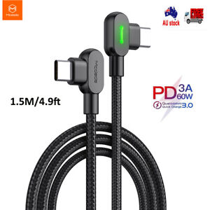 For Samsung 90 Degree Type-C to Type-C PD/QC Fast Charging Cable with LED