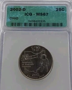 2002 D Ohio Statehood Quarter ICG Mint State 67-Bright White & Clean -Free Post - Picture 1 of 5