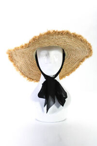 Asos  Women's Frill Straw Panama Tie Hat Tan OS