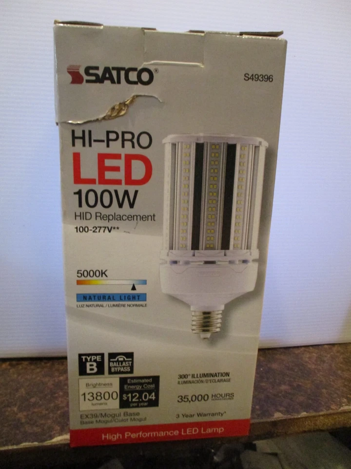 Satco S49396 LED HID Replacement 100-277V 100W 400W Corncob Mogul Screw EX39 50K - Image 1 of 1