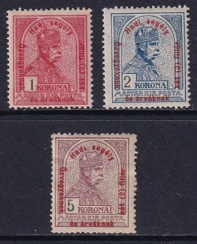 HUNGARY 1915-16 War Charity Top Values SG 185-187 MH/* (CV £26) Cover