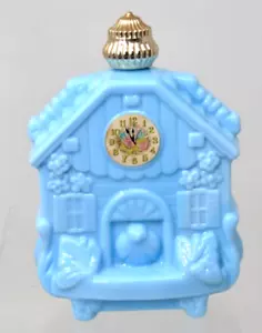Vintage Avon blaue Milchglas Rosen, Rosen Kölnisch Wasser 5 Unzen blaue Kuckucksuhr fast voll - Bild 1 von 4