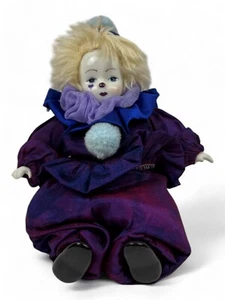 Porzellan Clown Puppe in lila Kostüm, 17 cm, nostalgisch, Sammler & Dekoration - Bild 1 von 4