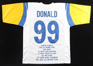 Aaron Donald Signed Los Angeles Rams Career Stat Jersey (Beckett) 10xPro Bowl DE - Picture 1 of 8