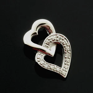 9ct White gold double heart pendant set with diamonds Gift Boxed - Picture 1 of 1