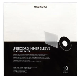 NAGAOKA RECORD INNER SLEEVE SET GLASSINE PAPER (10 SLEEVES) GRS-LP10 - Picture 1 of 4