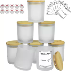 10Oz, 8 Pack Thickened Glass Candle Jars with Bamboo Lids, Candle Containers, Ca - Picture 1 of 12