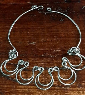 Collana Fatta A Mano Bronzo Argentato Anni 60 - Immagine 1 di 4