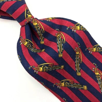 Tommy Hilfiger Estados Unidos Corbata Rojo Azul Marino Seda Bolsa de Golf Club Rayas Corbata #I22 Foto 1 de 4