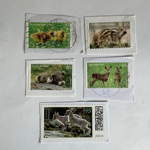 5 Germany stamps~2016-2021~Juvenile animal~Alpine ibex~fawn~polecat~boar~gosling - Picture 1 of 4