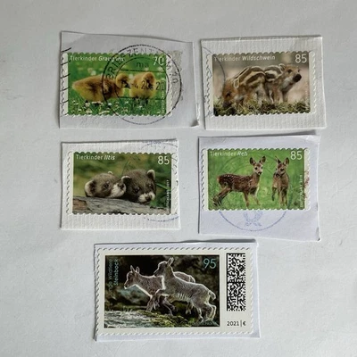 5 Germany stamps~2016-2021~Juvenile animal~Alpine ibex~fawn~polecat~boar~gosling - Image 1 of 4