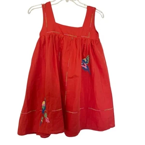 Stella McCartney Girls Red Sleeveless Linen Embroidered Parrots Dress Sz 10 NWT - Picture 1 of 10