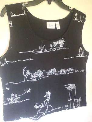 Spa by Chico’s Black Tank Top – Size 3 (XL) – Whimsical Animal Print Aztec Art - Image 1 of 4