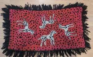 Dalmatians Dog Hooked Rug Antique American Fringed Table Mat Folk Art - Picture 1 of 19