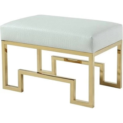 Pemberly Row 18" Stainless Steel Stool in Gold & Faux White Gator - Image 1 of 4
