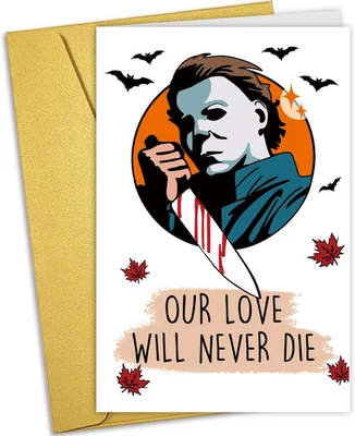 Michael Myers Halloween Card for Him Her, Funny Horror Anniversary Card for Wife - Image 1 of 4